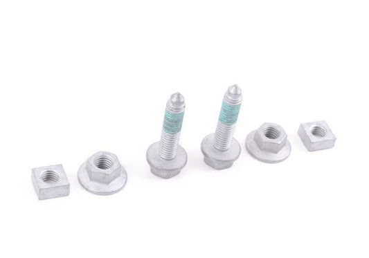 Kit de reparación silentblock estabilizadora OEM 31352347938 para BMW E60, E60N, E61, E61N, E63, E63N, E64, E64N. Incluye gomas estabilizadoras, tuercas y tornillos. Original BMW.