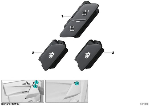 Right central locking button for BMW i I20 (OEM 61315A21BC6). Original BMW
