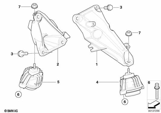 Supporto motore destro per la BMW 5 E60N Series, E61N (OEM 22116774176). BMW originale