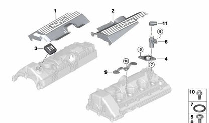 Tornillo OEM 11127521756 para BMW E60, E60N, E61, E61N, E63, E63N, E64, E64N, E65, E66, E53, E70. Pieza original BMW. Ideal para tapa del motor y componentes relacionados.