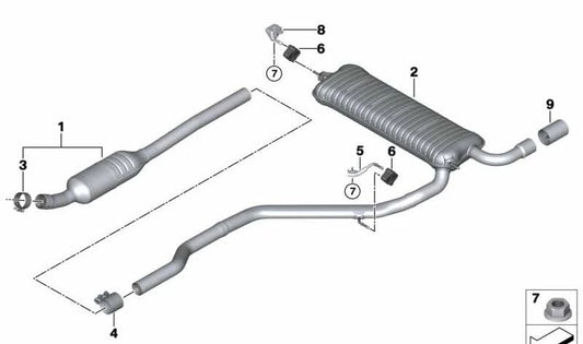 OEM posteriore silenziatore 18308638002 per BMW F45, F45N. BMW originale BMW.