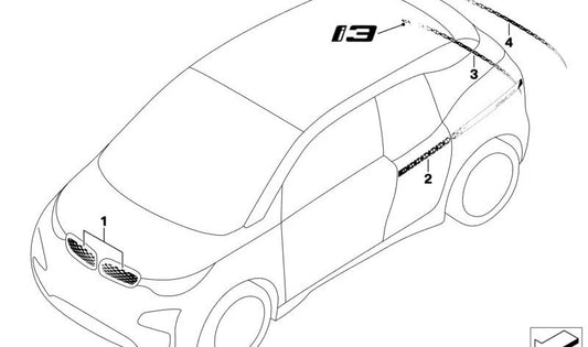 Juego de adhesivos decorativos Ziergitter Frozen E-Copper OEM 51135A38EB6 para BMW i3 (I01). Pieza original BMW.