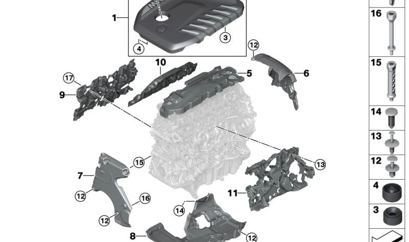 Cubierta acústica del motor OEM 11148490330 para BMW G60, G61, G70, G05, G06, G07. Original BMW.