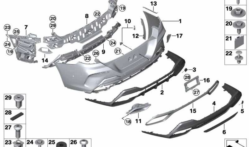 Guia traseira esquerda para BMW G14, G15 (OEM 51128075247). BMW originais.