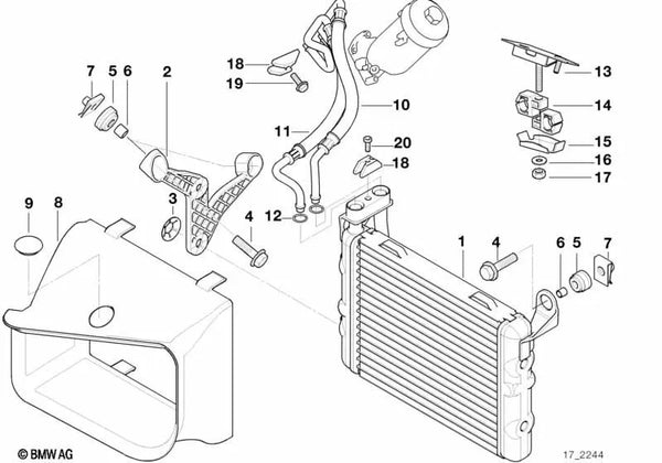 Tubería de refrigeración de aceite de escape OEM 17222246696 para BMW Serie 5 E39, Serie 7 E38. Original BMW.