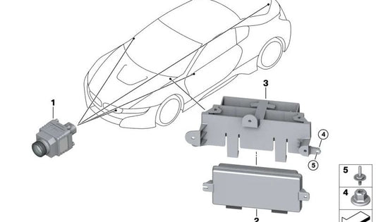 Unidad de control cámara visión 360º OEM 66539461604 para BMW i8 {I12, I15} compatible con modelos i8 Coupé y Roadster desde 2014 hasta 2020. Original BMW.