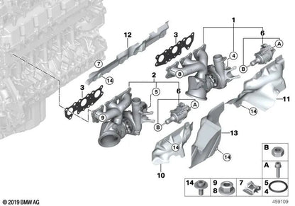 Turbocompresor con colector de escape para BMW F87N, F80, F82, F83 (OEM 11657849650). Original BMW