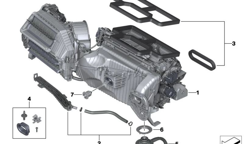 Carcasa de distribución del aire acondicionado OEM 64119382872 para BMW G20, G21, G01, G02. Original BMW.
