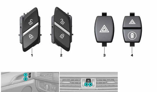 Interruptor luces emergencia OEM 61319423268 para BMW F52, F45, F45N, F46, F46N, F48, F48N, F49, F49N, F39, F15, F85, F16, F86. Original BMW.