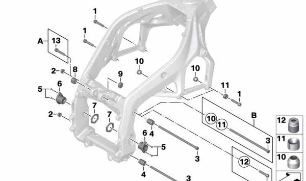 Casquillo derecho punto de giro basculante OEM 46517707484 para BMW Motorrad S 1000 RR (SK46, años 2009-2011). Repuesto original BMW Motorrad.