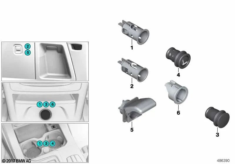 Toma de corriente del encendedor para BMW X3 F97, G01, G08, X4 F98, G02 (OEM 61349473608). Original BMW