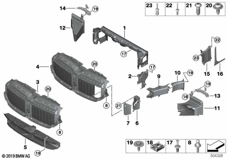 Air radiateur supérieur pour BMW G11n, G12N (OEM 51747475261). BMW d'origine