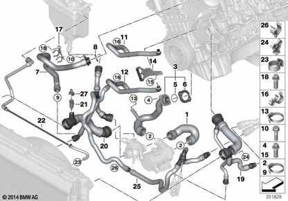 Tubo Intercambiador de Calor de Aceite de Motor para BMW E60, E61, E63, E64, E65, E66 (OEM 11537522999). Original BMW