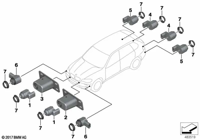 Angled Ultrasonic Sensor Connector for BMW X3 E83N, X5 E70, E70N, X6 E71, E72 (OEM 66209270501). Original BMW