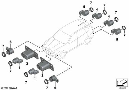 Angled Ultrasonic Sensor Connector for BMW X3 E83N, X5 E70, E70N, X6 E71, E72 (OEM 66209270501). Original BMW