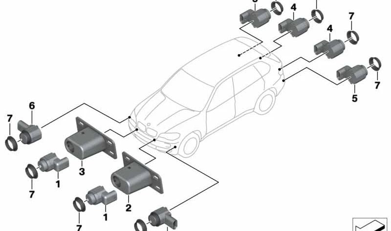 Sensor de aparcamiento (PDC) negro OEM 66209270491 para BMW F07, F10, F11, F15, F25, F30, F31, F34, F32, F33, F36, F80, F20, E84, E89, E70. Original BMW.