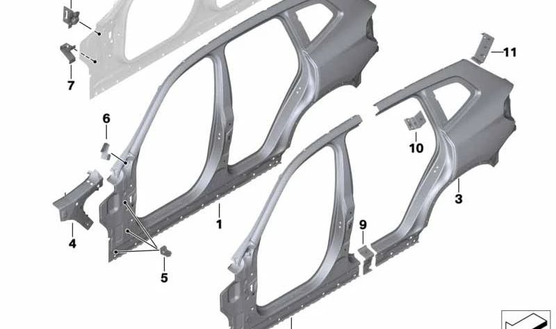 Pilar A izquierdo con entrada OEM 41007494061 para BMW X3 {F97, F97N, G01, G01N, G08, G08E, G08F, G08N}. Pieza original BMW.