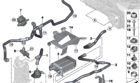 Manguera de retorno del refrigerante OEM 64219872163 para BMW G70. Original BMW.