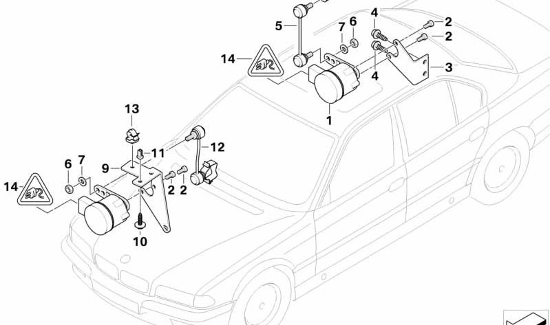 Soporte sensor de regulación de altura OEM 37141182644 para BMW E38. Original BMW.