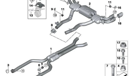 Soporte de goma escape OEM 18308657332 para BMW G87, G21, G80, G81, G82, G83, G11, G12, G05, G18, F95, G06, F96, G07. Original BMW.