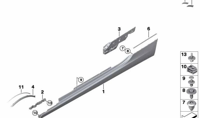 Embellecedor lateral izquierdo imprimado OEM 51777946675 para BMW G14, G15. Original BMW.