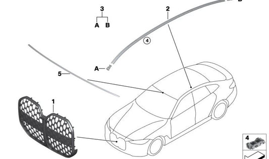 Rejilla frontal negra OEM 51139466882 para BMW Serie 4 G26 {420d, 420d xDrive, 420i, 430d xDrive}. Recambio original BMW. Ideal para sustituir la rejilla original dañada o personalizar tu coche.
