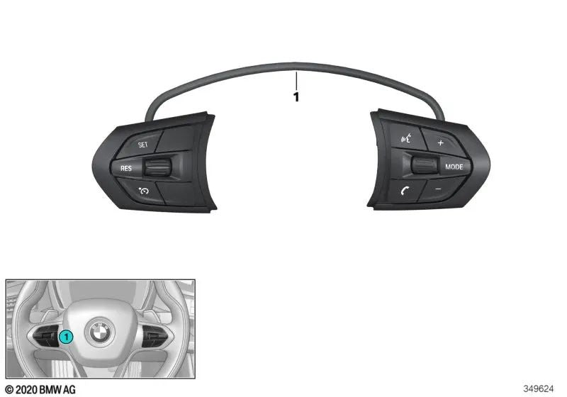 Multifunction Steering Wheel Switch for BMW I12, I12N, I15 (OEM 61319284620). Original BMW.