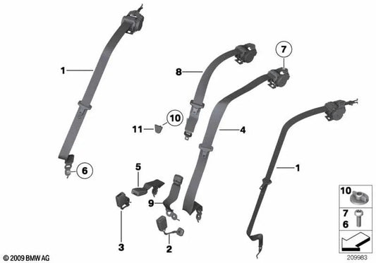 Alça traseira direita para BMW 5 F10 Series, F11, F18, Série 6 F06 (OEM 72119172380). BMW original.