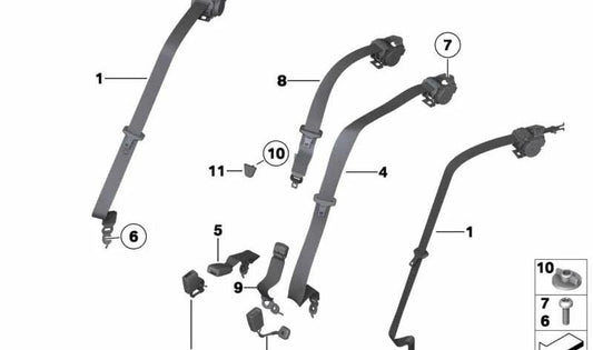 Cinturón superior trasero OEM 72119163248 para BMW F10, F10N, F01, F01N, F02, F02N, F04. Pieza original BMW.