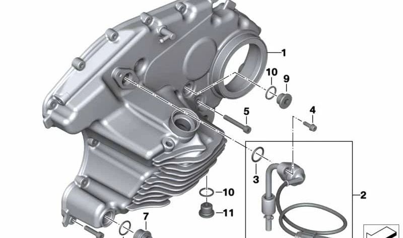 Tapa del cambio de la caja OEM 11148549446 para BMW Motorrad C 600 Sport, C 650 Sport, C 650 GT. Original BMW Motorrad.