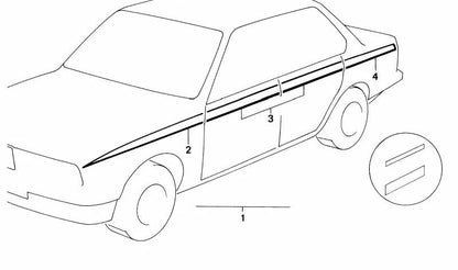 Rechte silberne dekorative Streifen für BMW Serie 3 E21, E30, Serie 5 E12, E28, Serie 6 E24, 7 E23 -Serie (OEM 51141866646). Original BMW