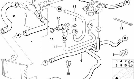 OEM refrigerant hose 11531722851 for BMW E34 520i and 525i (M50 motor, manual and automatic change). Original BMW.