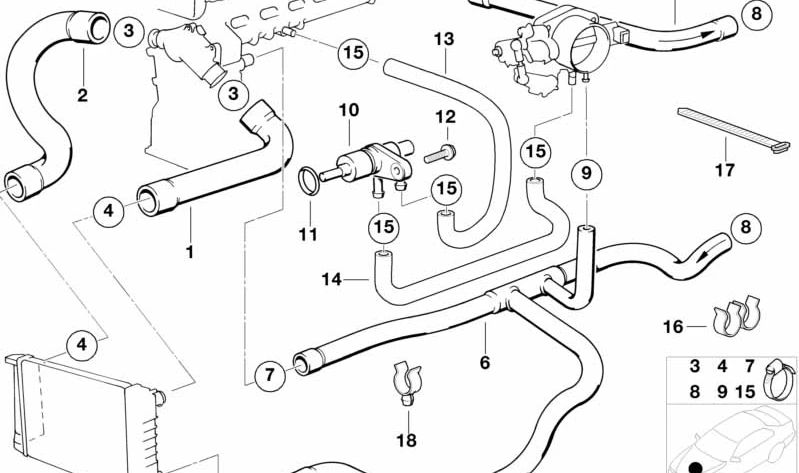 Manguera de refrigerante OEM 11531720678 para BMW E34. Original BMW.