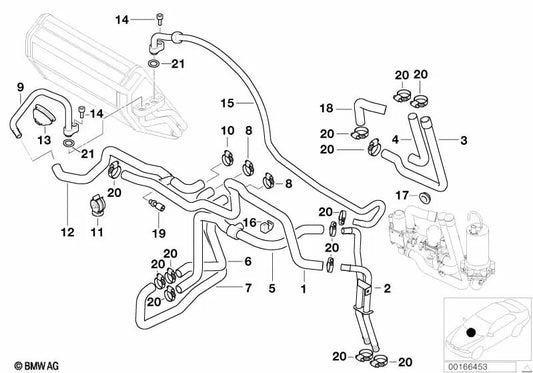 Tubo de válvula de fechamento Bomba de água adicional para BMW 5 E39 Series (OEM 64218364473). BMW original.