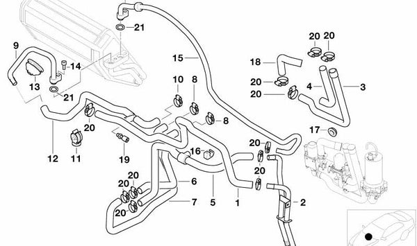 Manguera de retorno del radiador OEM 64218374063 para BMW E39 (520i, 523i, 525i, 528i, 530i, 535i). Original BMW.
