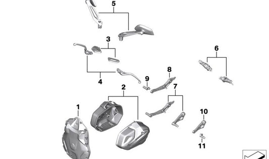 Reposapiés OEM 35218405827 para BMW Motorrad R 1250 R (RK53) y R 1250 RS (RK54). Compatible con modelos 2018-2024. Pieza original BMW Motorrad.