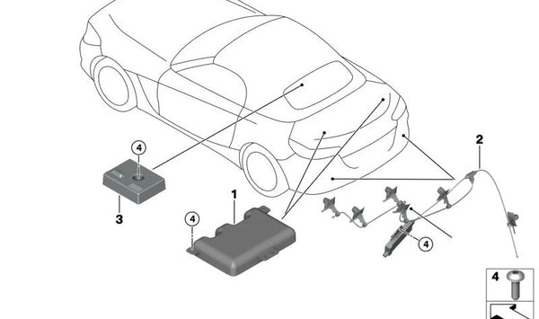 Antena multibanda derecha OEM 65209396828 para BMW E63, E64, F06, F12, F13. Original BMW.