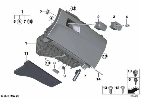Chrome glove box opener with lock for BMW F22N, F23N (OEM 51166817875). Original BMW.