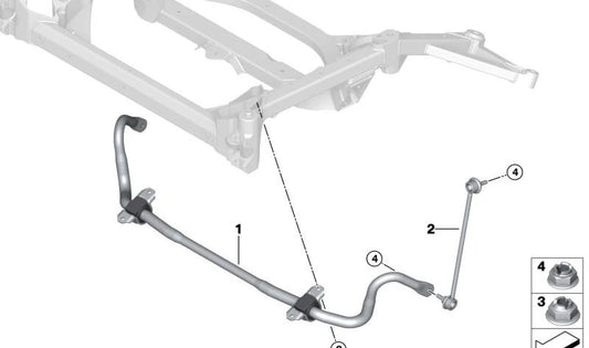 Barra estabilizadora delantera OEM 31358091419 para BMW G87, G80, G80N, G82, G82N. Original BMW.
