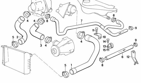 Manguera de retorno OEM 11532241836 para BMW E30. Parte del sistema de refrigeración. Original BMW.