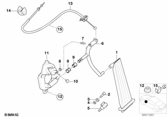 Eixo do pedal para BMW Série 3 E46 (OEM 35411163878). BMW original