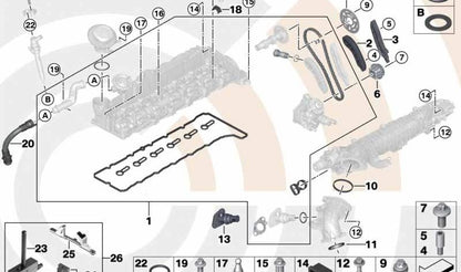 Pinimento di distribuzione OEM 13527800025 per BMW E90, E91, E92, E93, F30, F31, F34, F32, F33, F36, F07, F10, F11, F06, F12, F13, F01, F02, F25, F26, E70, F15, F15, F15, F15, F15, F15, F15, F15, F15 E71, F16. BMW originale.