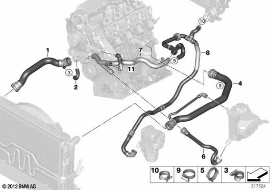 Mangueira de retorno do tanque de expansão para BMW E87, E90, E91 (OEM 17127789590). BMW originais.