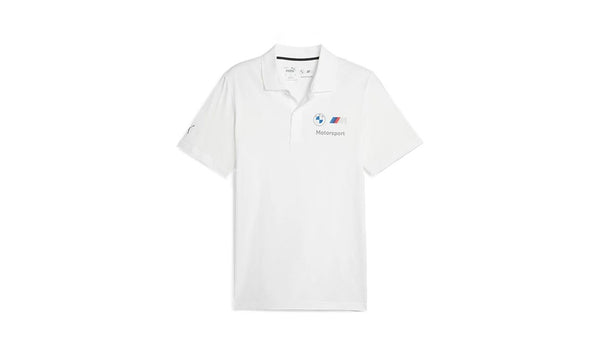 Polo BMW M Motorsport blanco para hombre, talla XL. Diseño deportivo con logo M en el pecho y logo Puma en manga. Original BMW. OEM 80145B318B6. Ideal para fans y entusiastas de BMW.