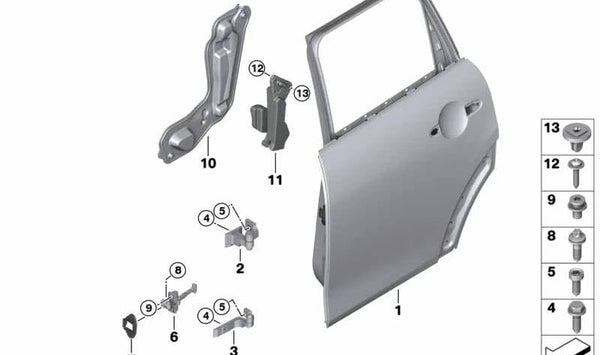 Junta freno de puerta trasera izquierda OEM 51227497233 para MINI F55, F55 LCI, F65. Original MINI.