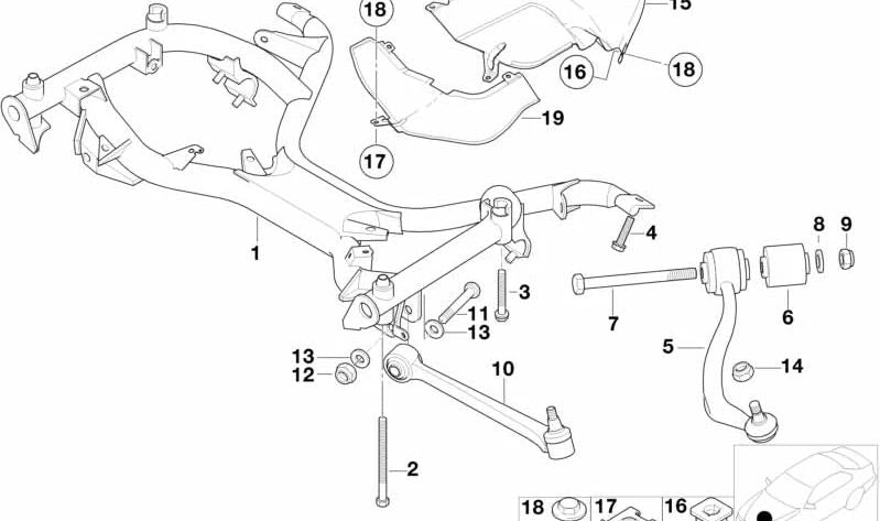 Subchasis delantero OEM 31111141596 para BMW E38. Original BMW.