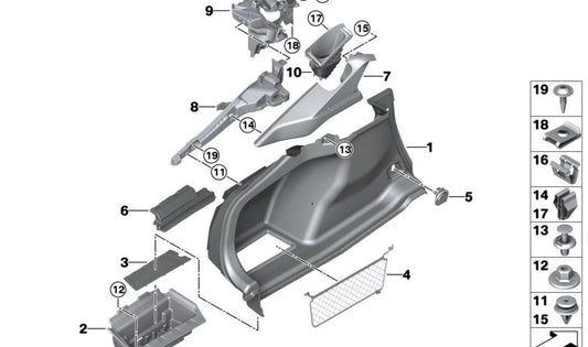 Revestimiento maletero izquierdo OEM 51479871057 para BMW G26, G26N. Pieza original BMW.