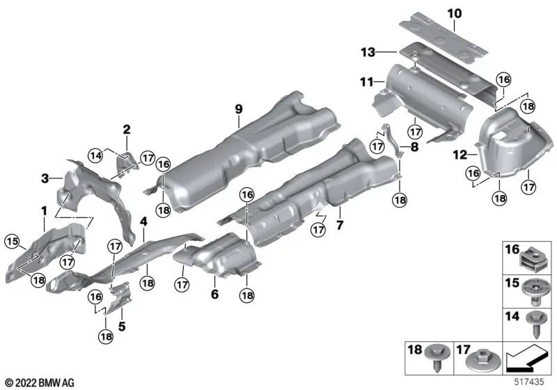 Heat insulation rear silencer right for BMW 7 Series G70 (OEM 51489501034). Original BMW