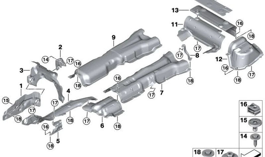 Aislante térmico para cortafuegos OEM 51487340208 para BMW F90, F90N, G30, G30N, G11, G11N, G12, G12N, F91, F92, F93, G14, G15, G16. Original BMW.