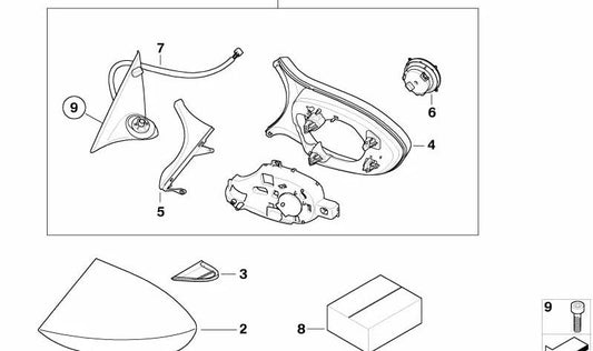 Aquecimento retrovisor externo esquerdo com memória OEM 51168053717 para BMW E92, E92N, E93, E93N. Cor preta brilhante. BMW original.